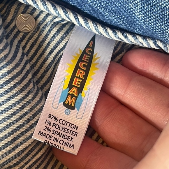 Ice cream Bill Breaker medium wash blue button fly patches distress jeans - Picture 8 of 15